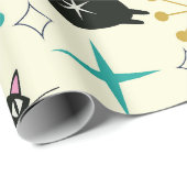 Mid Century Zwarte Atoomkat met Starbursts Cadeaupapier (Rol Hoek)