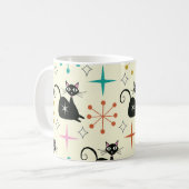 Mid Century Zwarte Atoomkat met Starbursts Koffiemok (Voorkant links)