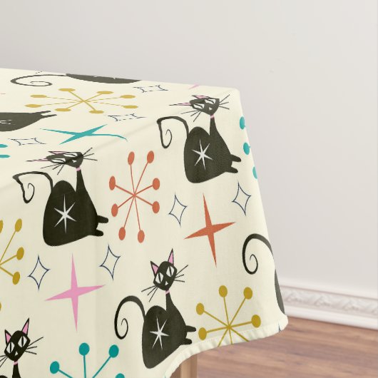 Mid Century Zwarte Atoomkat met Starbursts Tafelkleed (Voorbeeld)