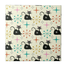 Mid Century Zwarte Atoomkat met Starbursts