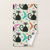 Mid Century Zwarte Atoomkatten met Boomerangs Bad Handdoek (Handdoek)