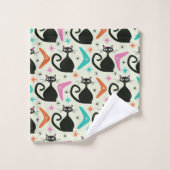 Mid Century Zwarte Atoomkatten met Boomerangs Bad Handdoek (Wasdoekje)
