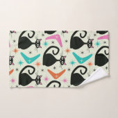 Mid Century Zwarte Atoomkatten met Boomerangs Bad Handdoek (Handdoek)