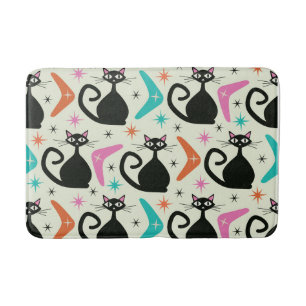Mid Century Zwarte Atoomkatten met Boomerangs Badmat