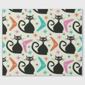 Mid Century Zwarte Atoomkatten met Boomerangs Cadeaupapier (Vlak)