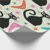 Mid Century Zwarte Atoomkatten met Boomerangs Cadeaupapier (Hoek)
