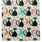 Mid Century Zwarte Atoomkatten met Boomerangs Douchegordijn (Voorkant)