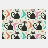 Mid Century Zwarte Atoomkatten met Boomerangs Inpakpapier Vel (Voorkant 3)