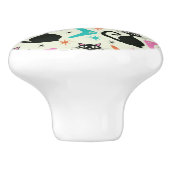 Mid Century Zwarte Atoomkatten met Boomerangs Keramische Knop (Zijkant)