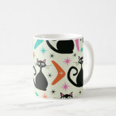 Mid Century Zwarte Atoomkatten met Boomerangs Koffiemok (Voorkant rechts)