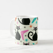 Mid Century Zwarte Atoomkatten met Boomerangs Koffiemok (Voorkant links)