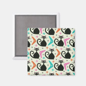 Mid Century Zwarte Atoomkatten met Boomerangs Magneet (Voorkant / Achterkant)