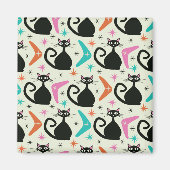 Mid Century Zwarte Atoomkatten met Boomerangs Magneet (Voorkant)