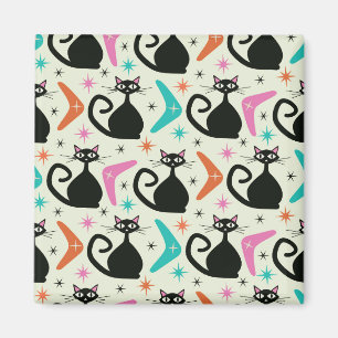 Mid Century Zwarte Atoomkatten met Boomerangs Magneet