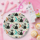 Mid Century Zwarte Atoomkatten met Boomerangs Papieren Bordje (Feest)