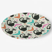 Mid Century Zwarte Atoomkatten met Boomerangs Papieren Bordje (Gekanteld)