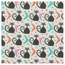 Mid Century Zwarte Atoomkatten met Boomerangs Stof