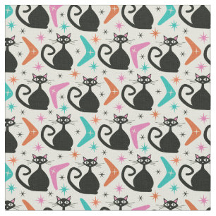 Mid Century Zwarte Atoomkatten met Boomerangs Stof