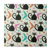 Mid Century Zwarte Atoomkatten met Boomerangs Tegeltje (Voorkant)