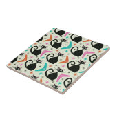 Mid Century Zwarte Atoomkatten met Boomerangs Tegeltje (Zijkant)