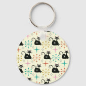 Mid Century Zwarte Atoomkatten met Retro Starburst Sleutelhanger (Achterkant)