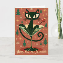 Mid Century Zwarte Kat Merry Martini Kerstmis
