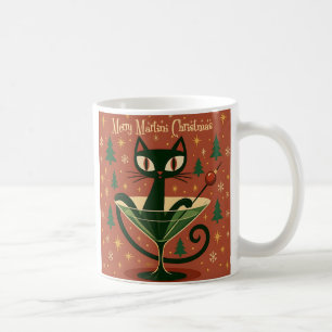 Mid Century Zwarte Kat Merry Martini Kerstmis Koffiemok