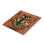 Mid Century Zwarte Kat Merry Martini Kerstmis Tegeltje (Zijkant)
