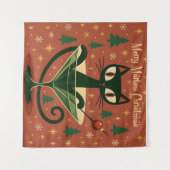 Mid Century Zwarte Kat Merry Martini Kerstmis Wandkleed (Voorkant (horizontaal))