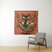 Mid Century Zwarte Kat Merry Martini Kerstmis Wandkleed (In situ)