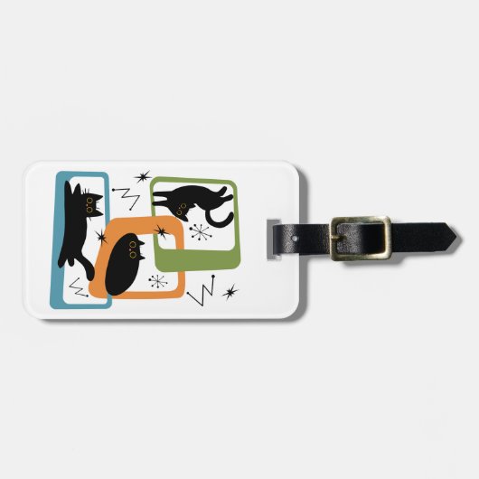 Mid Century zwarte katten Bagagelabel (Voorkant horizontaal)