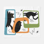 Mid Century zwarte katten Fleece Deken (Voorkant (Horizontaal))