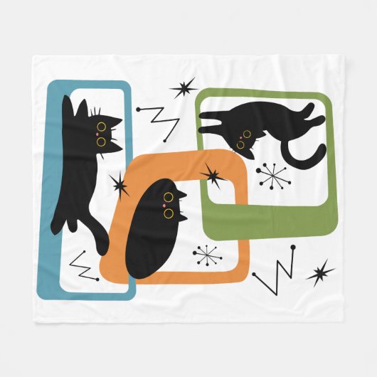 Mid Century zwarte katten Fleece Deken (Voorkant (Horizontaal))