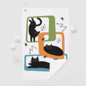Mid Century zwarte katten Golfhanddoek (Insitu)