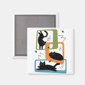Mid Century zwarte katten Magneet (Voorkant / Achterkant)