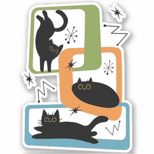 Mid Century zwarte katten Sticker (Voorkant)