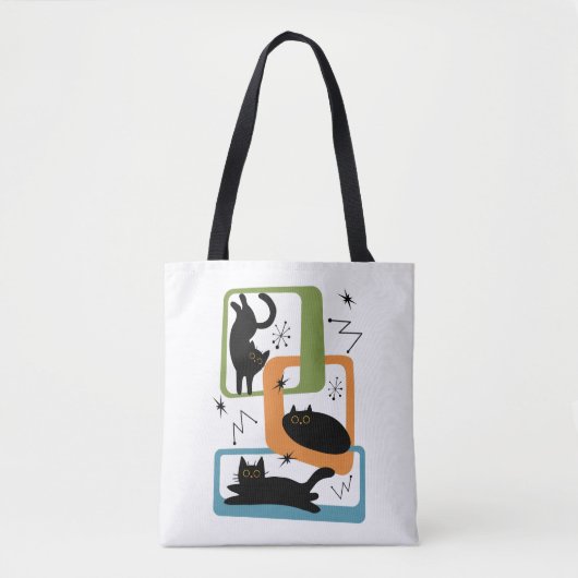 Mid Century zwarte katten Tote Bag (Voorkant)