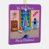 Mid-eeuw moderne kerst atoomtijdperk katten tv keramisch ornament (Rechts)