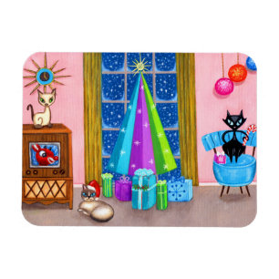 Mid-eeuw moderne kerst atoomtijdperk katten tv magneet