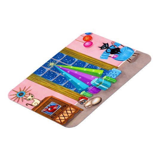 Mid-eeuw moderne kerst atoomtijdperk katten tv magneet (Linkerzijde)