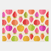 Mid-eeuwse appelen en aardbeien kleurrijk inpakpapier vel (Voorkant)