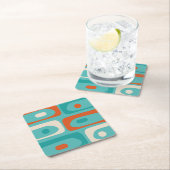 Mid-eeuwse Modern Piquet Pattern Blauwgroen Sinaas Kartonnen Onderzetters (Insitu)