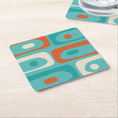 Mid-eeuwse Modern Piquet Pattern Blauwgroen Sinaas Kartonnen Onderzetters (Schuin)