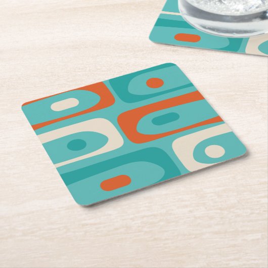 Mid-eeuwse Modern Piquet Pattern Blauwgroen Sinaas Kartonnen Onderzetters (Schuin)