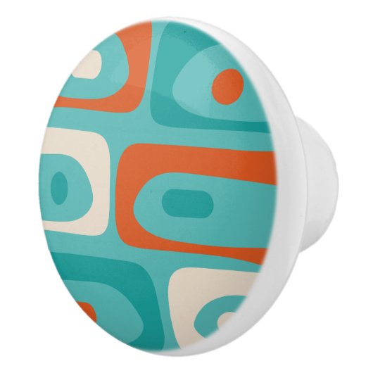 Mid-eeuwse Modern Piquet Pattern Blauwgroen Sinaas Keramische Knop (Rechts)