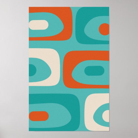 Mid-eeuwse Modern Piquet Pattern Blauwgroen Sinaas Poster (Voorkant)