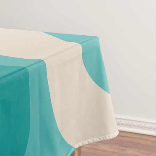 Mid-eeuwse Modern Piquet Pattern Blauwgroen Sinaas Tafelkleed (Voorbeeld)