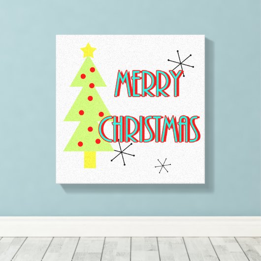 mid - eeuwse moderne kerst - boom retro canvas afdruk (Insitu (Houten vloer))