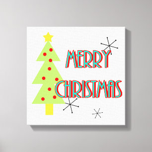 mid - eeuwse moderne kerst - boom retro canvas afdruk