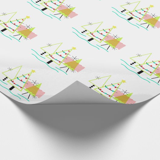 mid - eeuwse moderne kerstboomretro cadeaupapier (Hoek)